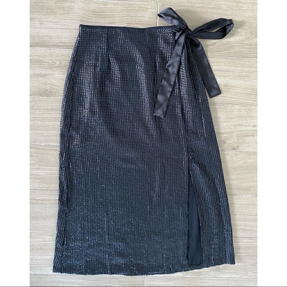 Nwt Something Navy Sequin Wrap Midipartyskirt - image 6